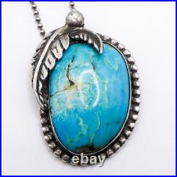 Navajo Turquoise Sterling Silver Pendant Necklace Signed FJS On Italy Chain 30 Navajo Turquoise Sterling Silver Pendant Necklace Signed FJS On Italy Chain 30