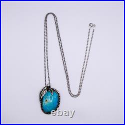 Navajo Turquoise Sterling Silver Pendant Necklace Signed FJS On Italy Chain 30 Navajo Turquoise Sterling Silver Pendant Necklace Signed FJS On Italy Chain 30