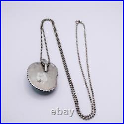 Navajo Turquoise Sterling Silver Pendant Necklace Signed FJS On Italy Chain 30 Navajo Turquoise Sterling Silver Pendant Necklace Signed FJS On Italy Chain 30