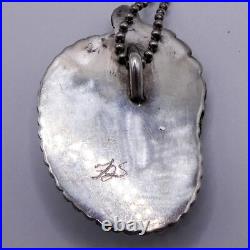 Navajo Turquoise Sterling Silver Pendant Necklace Signed FJS On Italy Chain 30 Navajo Turquoise Sterling Silver Pendant Necklace Signed FJS On Italy Chain 30