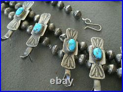 Navajo Turquoise Sterling Silver Squash Blossom Naja with Hands Box Bow Necklace