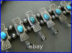 Navajo Turquoise Sterling Silver Squash Blossom Naja with Hands Box Bow Necklace