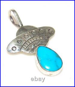Navajo UFO Spaceship Pendant Sterling Silver Turquoise Melvin Francis Signed