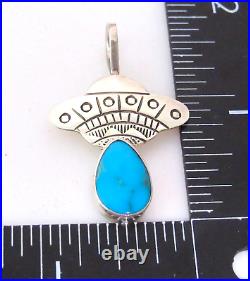 Navajo UFO Spaceship Pendant Sterling Silver Turquoise Melvin Francis Signed