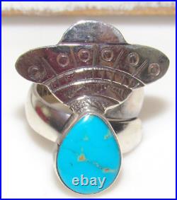 Navajo UFO Spaceship Ring Sz 7 Sterling Silver Turquoise Melvin Francis Signed