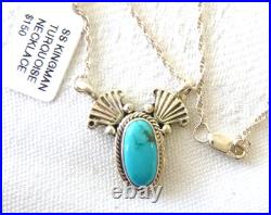 Navajo Verley Betone Kingman Turquoise Pendant 20Necklace 925 Sterling Silver