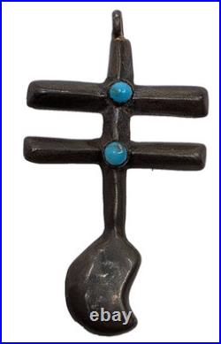 Navajo Vintage Sandcast Coin Silver Or Better Dragonfly Cross Necklace Pendant