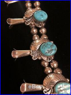 Navajo Vintage Sterling Silver & Turquoise Squash Blossom Necklace