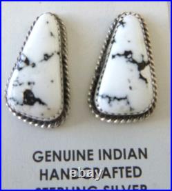 Navajo Virginia Becent White Buffalo Earrings 1 925 Sterling Silver Pierced