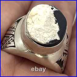 Navajo White Buffalo Turquoise Men's Ring Sz 12 Sterling Silver Signed 14.9g