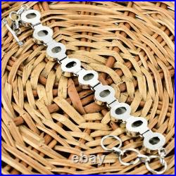 Navajo White Buffalo Turquoise Sterling Silver Bracelet, Adjustable 7.5 Inch