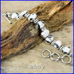 Navajo White Buffalo Turquoise Sterling Silver Bracelet, Adjustable 7.5 Inch
