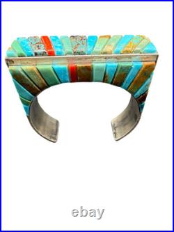 Navajo Wilson Dawes Navajo Turquoise Cobblestone Sterling Silver Cuff 88 grams