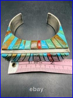 Navajo Wilson Dawes Navajo Turquoise Cobblestone Sterling Silver Cuff 88 grams
