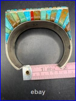 Navajo Wilson Dawes Navajo Turquoise Cobblestone Sterling Silver Cuff 88 grams