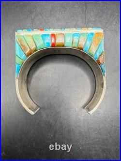 Navajo Wilson Dawes Navajo Turquoise Cobblestone Sterling Silver Cuff 88 grams