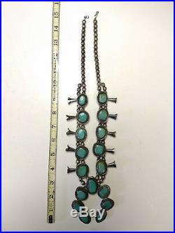 Navajo / Zuni Vintage Turquoise Sterling Squash Blossom Necklace 25 + Earrings