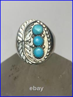 Navajo ring turquoise feathers leaves sterling silver men women