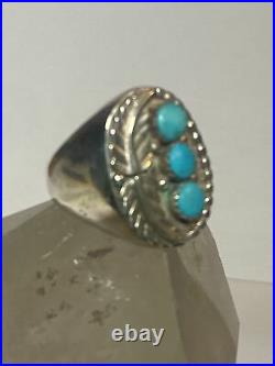 Navajo ring turquoise feathers leaves sterling silver men women