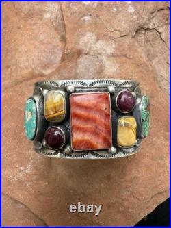 Navajo sterling silver multistone cuff bracelet