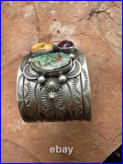 Navajo sterling silver multistone cuff bracelet