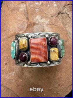 Navajo sterling silver multistone cuff bracelet