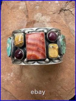 Navajo sterling silver multistone cuff bracelet