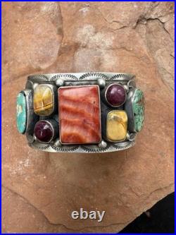 Navajo sterling silver multistone cuff bracelet