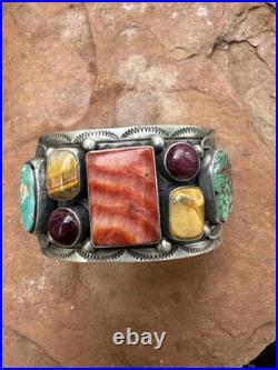 Navajo sterling silver multistone cuff bracelet