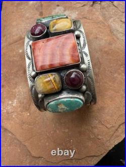 Navajo sterling silver multistone cuff bracelet