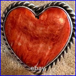 Navajo sterling silver orange spiny heart ring size adjustable