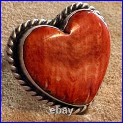 Navajo sterling silver orange spiny heart ring size adjustable