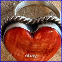 Navajo sterling silver orange spiny heart ring size adjustable