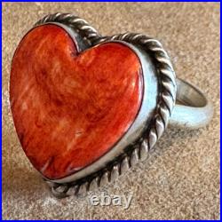 Navajo sterling silver orange spiny heart ring size adjustable