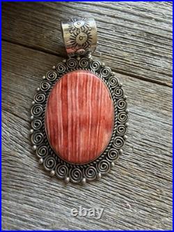 Navajo sterling silver orange spiny oyster pendant Enditto