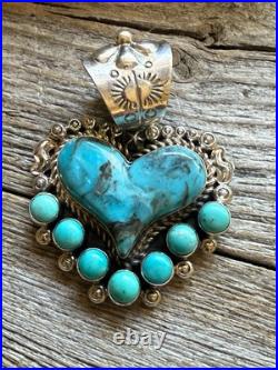 Navajo sterling silver turquoise heart pendant KY