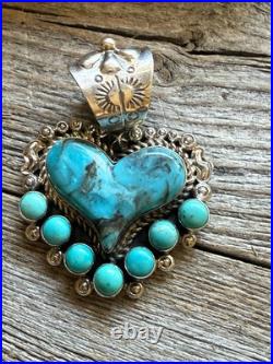 Navajo sterling silver turquoise heart pendant KY