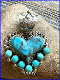 Navajo sterling silver turquoise heart pendant KY