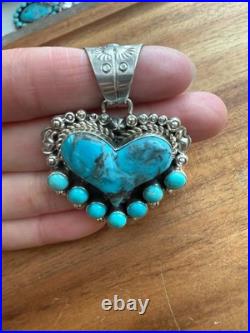 Navajo sterling silver turquoise heart pendant KY