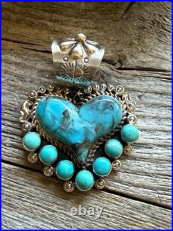 Navajo sterling silver turquoise heart pendant KY