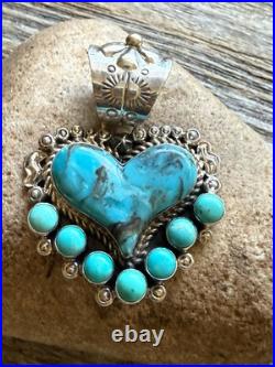 Navajo sterling silver turquoise heart pendant KY