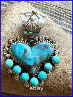Navajo sterling silver turquoise heart pendant KY