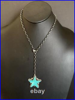 Navajo sterling silver turquoise star necklace 28 inch