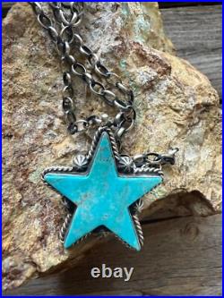 Navajo sterling silver turquoise star necklace 28 inch