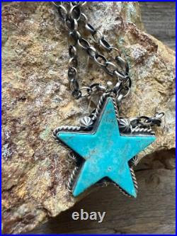 Navajo sterling silver turquoise star necklace 28 inch