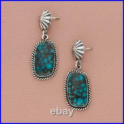 Navajo sterling silver vintage derrick gordon braided turquoise dangle earrings