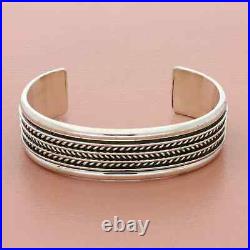 Navajo sterling silver vintage tom hawk wide braided cuff bracelet size 6.5in