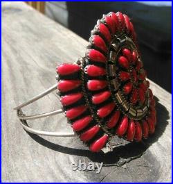 Navajosterling Silver Red Coral Petit Point Cuff Bracelet By Julianna Williams