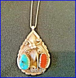 Necklace + Ring Sterling Silver Turquoise + Coral +