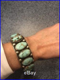 Nelvin Burbank NAVAJO Heavy Hand-Stamped Sterling Silver TURQUOISE Cuff BRACELET